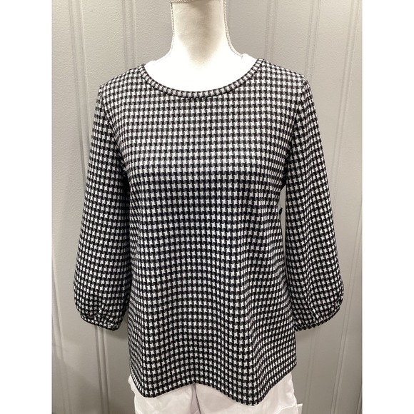 Jones New York Tops - Womens Gingham Print Long Sleeve Top Casual Chic Style Blouse